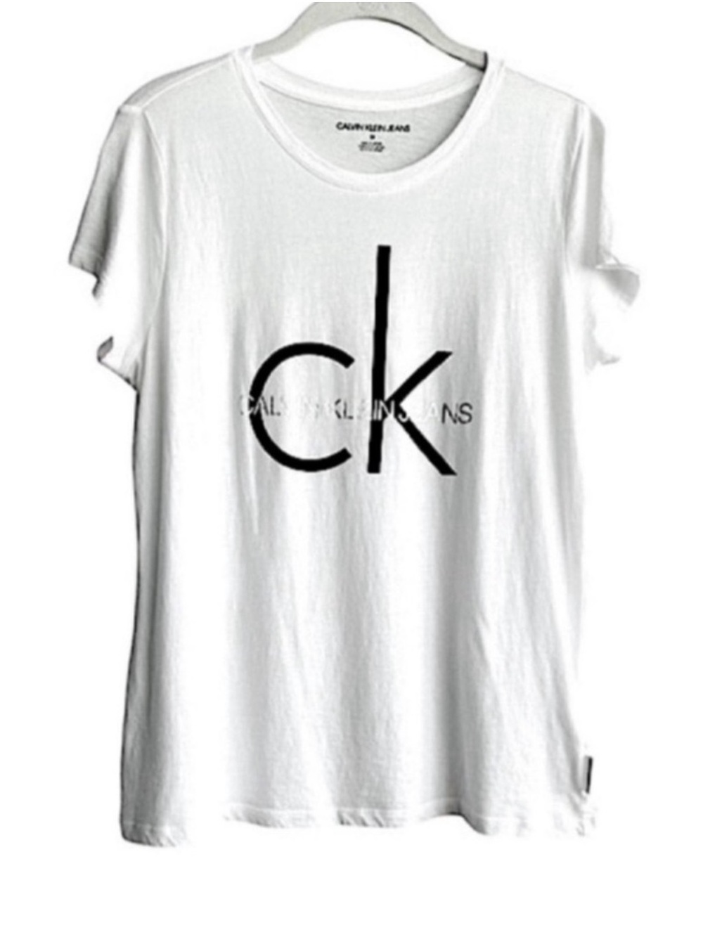 Calvin Klein Jeans Short Sleeve Tee Graphic Logo Top White Black Silver Size M